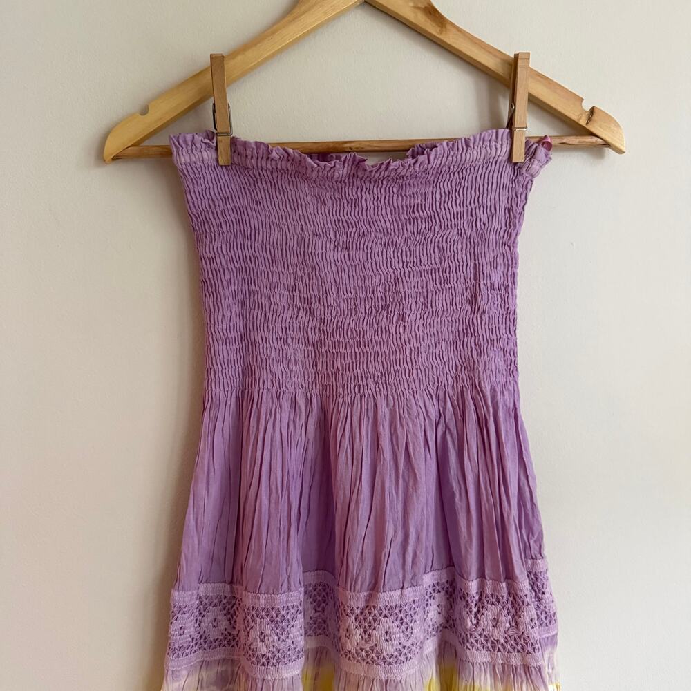 Y2K Vintage Deadstock She's Cool Strapless Boho Purple Tie Dye Dress Size M NWT - Picture 7 of 8